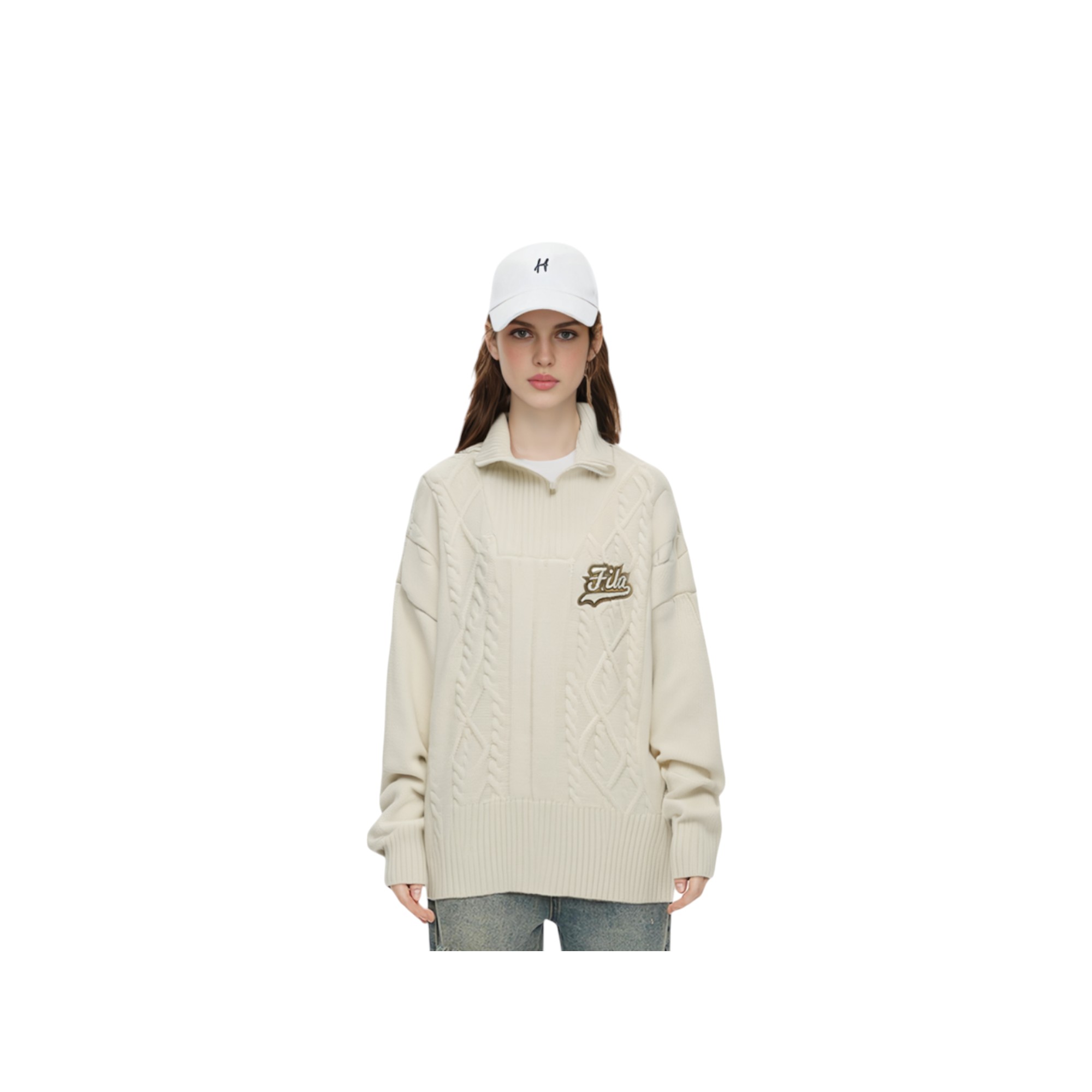 FILA FUSION BASEBALL Series Sweaters Women's Olive White